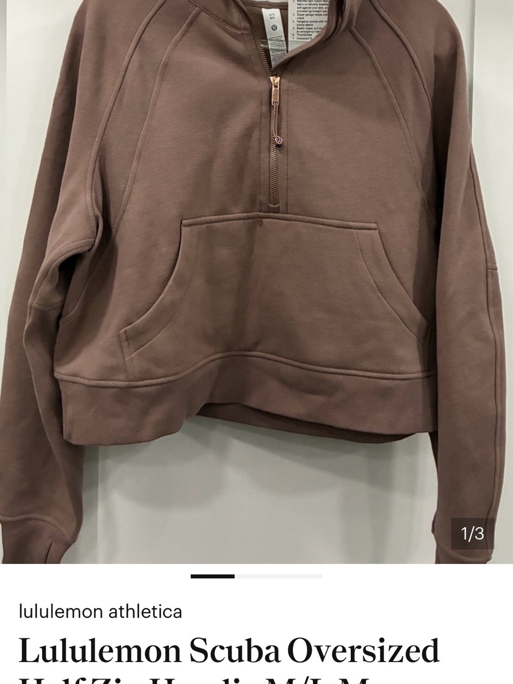 Lululemon Scuba Oversized Half-Zip Hoodie M/L Mauve Taupe Brown